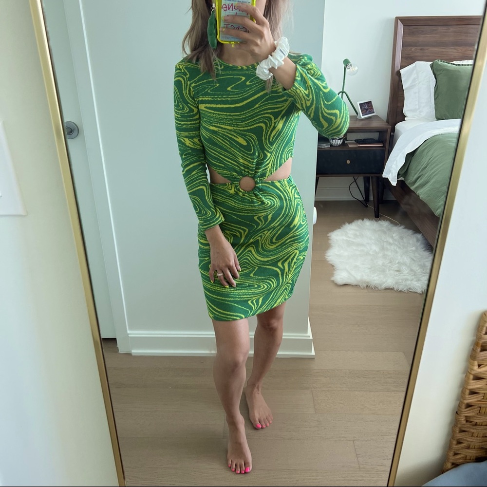 ZARA Green Jacquard Cut Out Mini Dress Sz. S - Picture 4 of 4